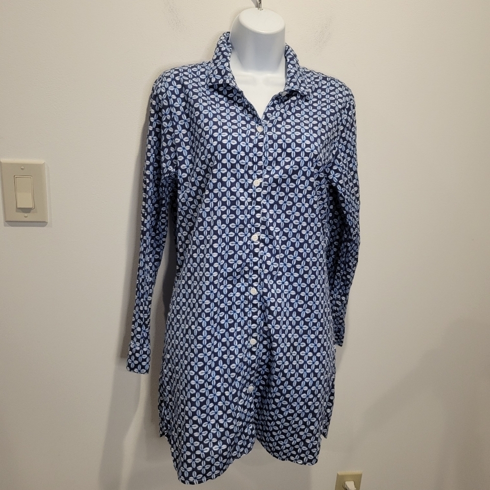 Tommy Bahama Womens Size L White/blue Tie Dye Batik Print Tunic Top